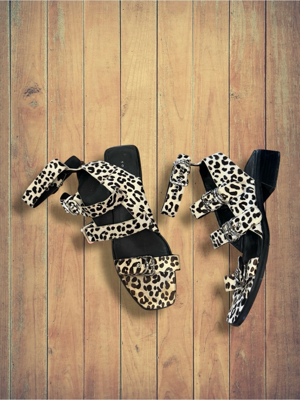 Topshop pony hair white leopard print boho western sandals, 11